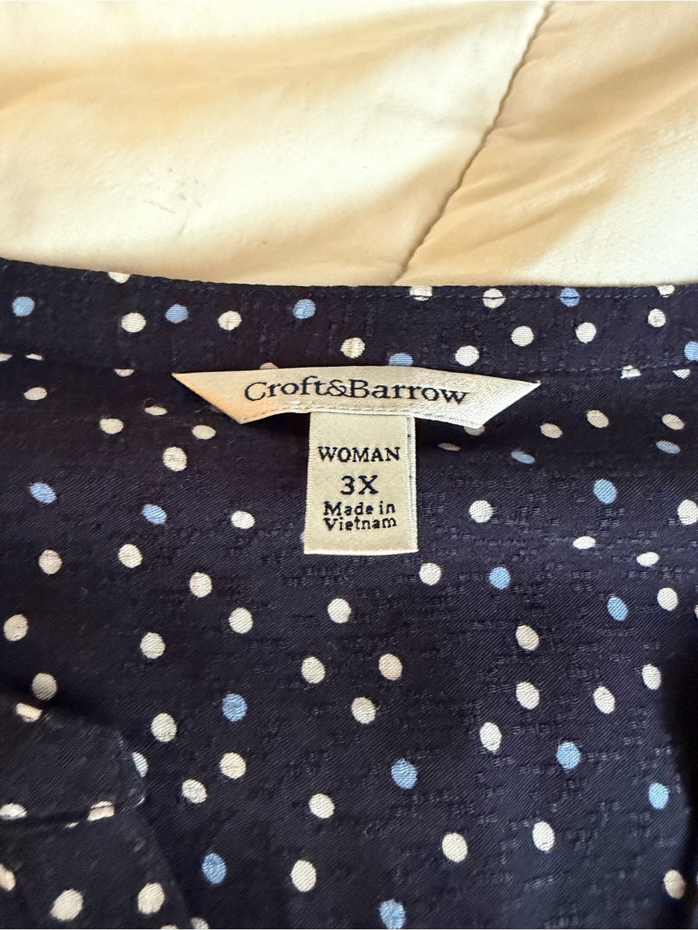Croft & barrow plus size 3/4 sleeve button navy polka dot preppy workwear blouse - Picture 5 of 7